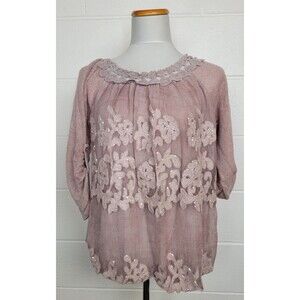 Lola Womens Dusty Rose Pink Boho Silk Mohair Sequin Embellished Sweater‎ Italy S